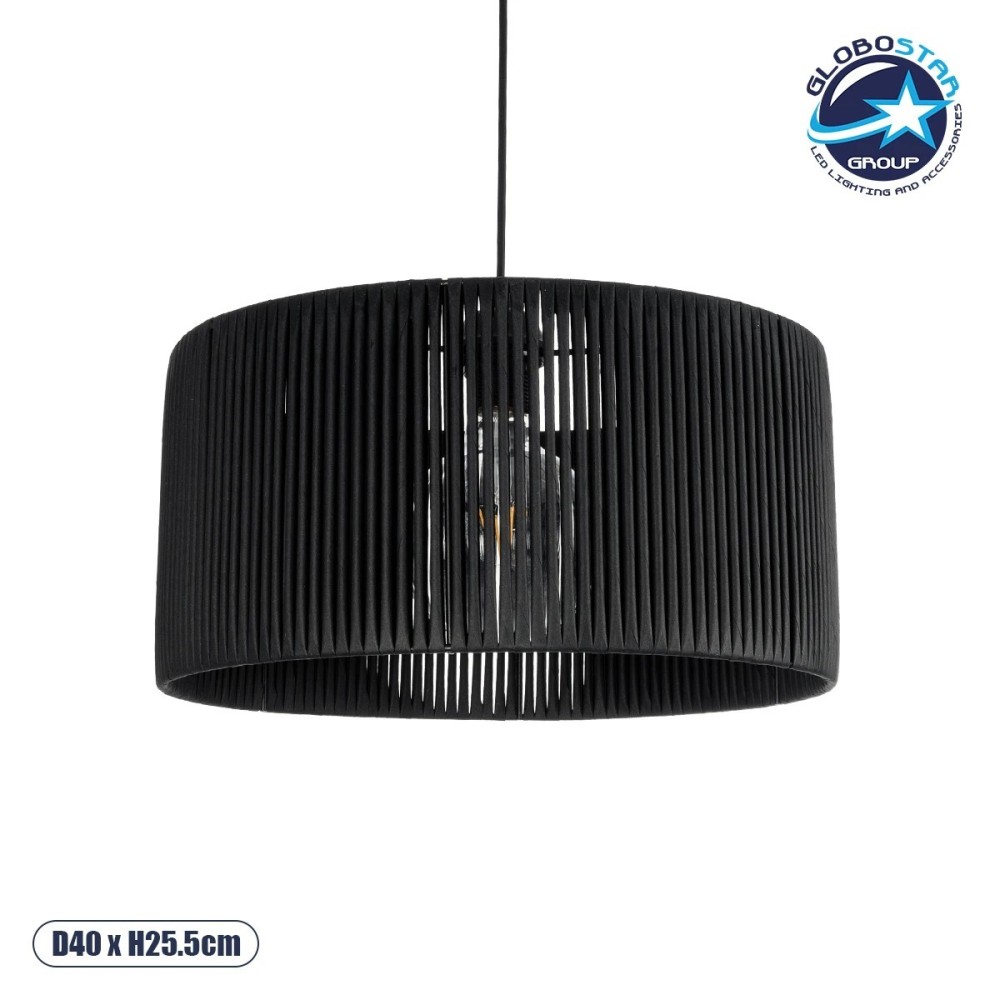 GLOBOSTAR® KYCLOS 203-0048 Boho Κρεμαστό Φωτιστικό Οροφής με Ντουί 1 x E27 AC 220-240V IP20 - Μαύρο - M40 x Π40 x Υ25.5cm